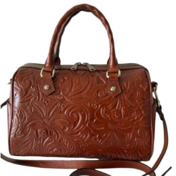 Patricia Nash Skye Speedy Satchel Tooled Leath Florence Brown Zip Zip Handbag - Picture 1 of 11